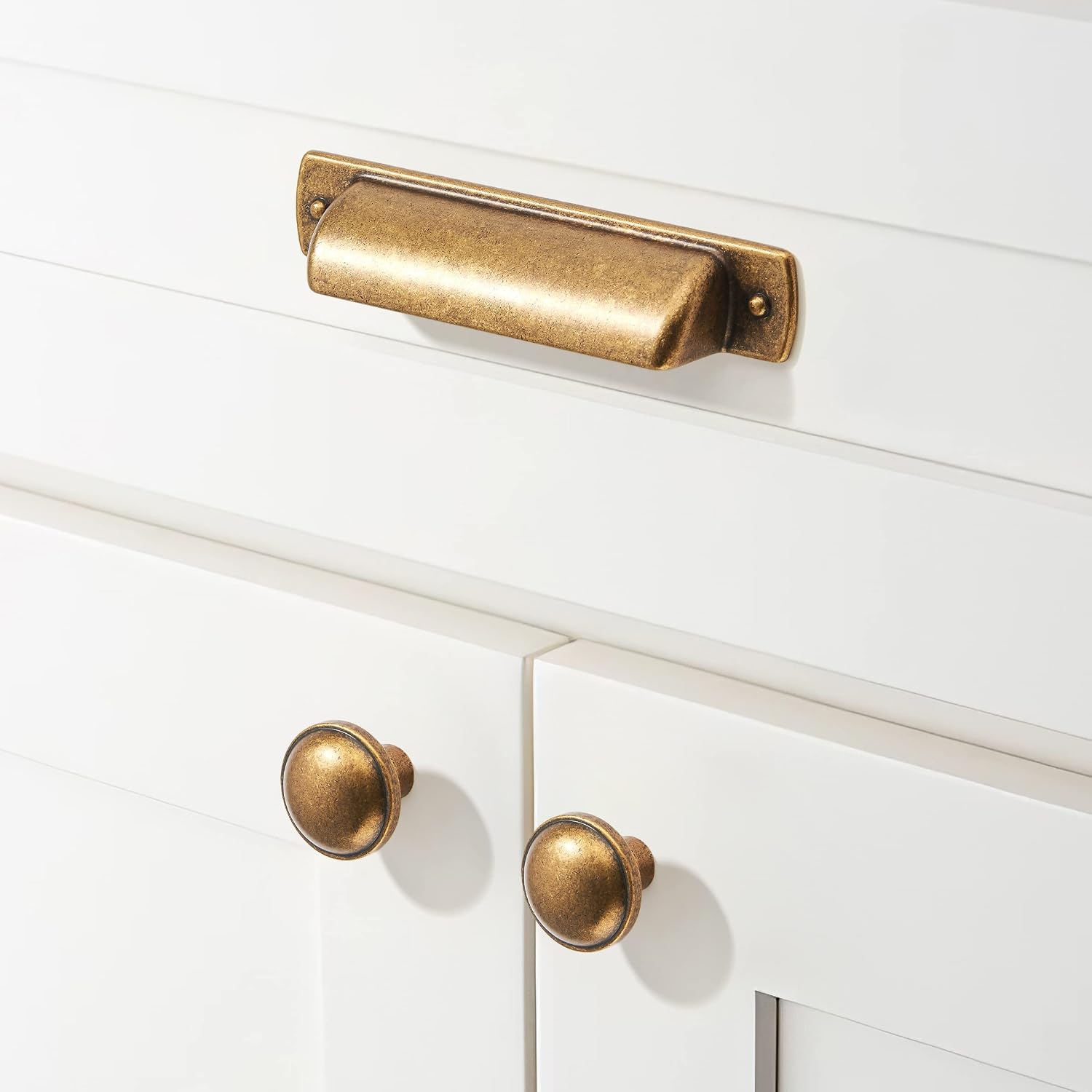 khtumeware 10 Pack 3" Drawer Pulls Antique Brass Cabinet Cup Pulls Kitchen Hardware Cabinet Handles Drawer Handles Knobs 3 inch Hole Center 3" Hole Center Antique Brass 10